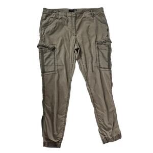 Eileen Fisher Khaki Green Utility Cargo Pant Tapered Ankle Zipper Vents Sz 12